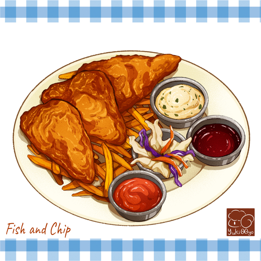 artist_logo, fish_(food), fish_and_chips, food, food_focus, food_name, french_fries, fried_fish