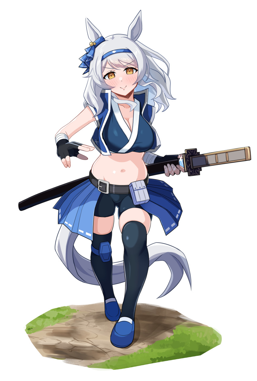 1girl, absurdres, alternate_costume, belt, bike_shorts, blush, breasts, brown_eyes