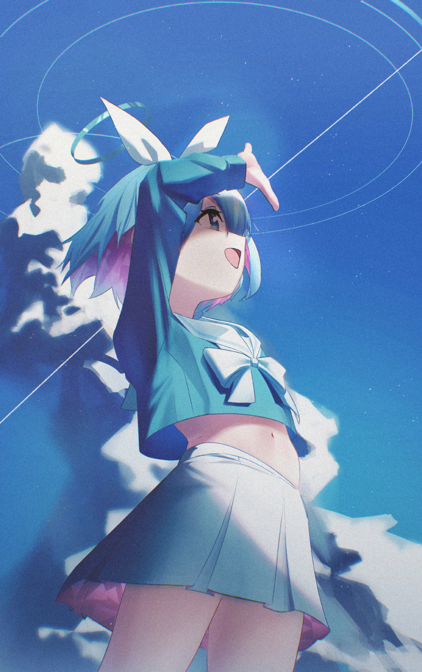 1girl, absurdres, aiueottoman, arona_(blue_archive), blue_archive, blue_hair, blue_halo, blue_pupils