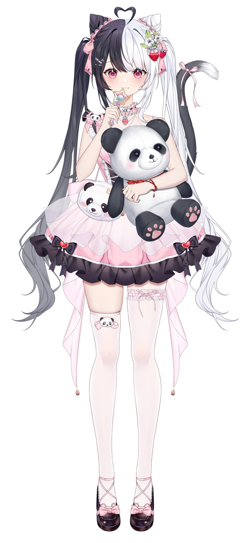 1girl, absurdres, ahoge, back_bow, bare_arms, bare_shoulders, black_footwear, black_hair