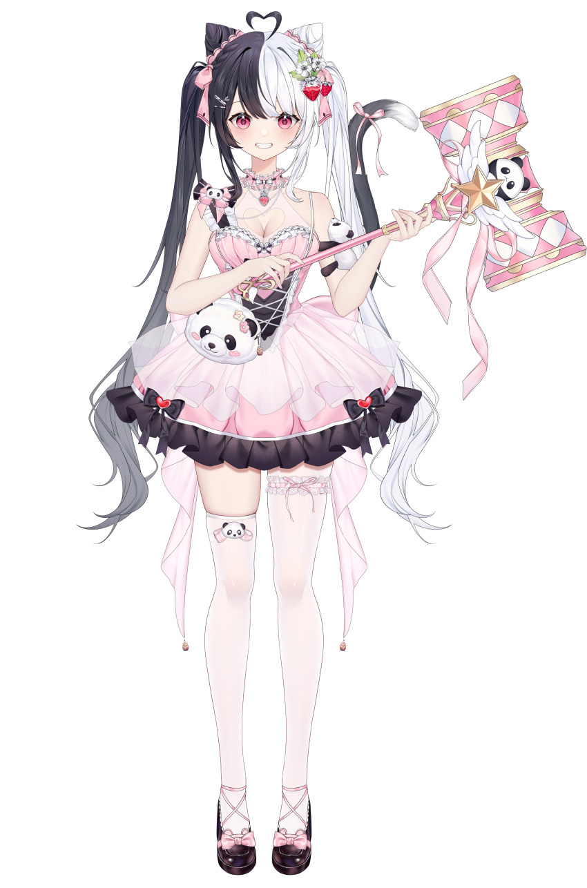 1girl, absurdres, ahoge, back_bow, bare_shoulders, black_footwear, black_hair, black_tail