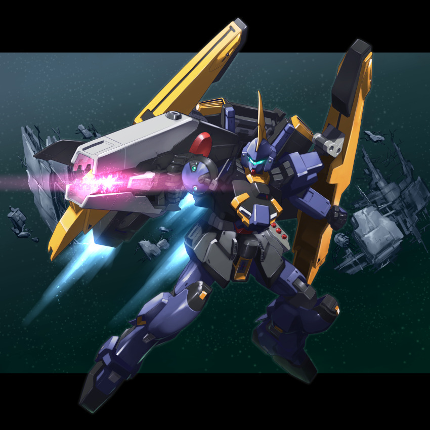 absurdres, aiming, assault_visor, barzam, clenched_hand, commentary_request, commission, energy_gun