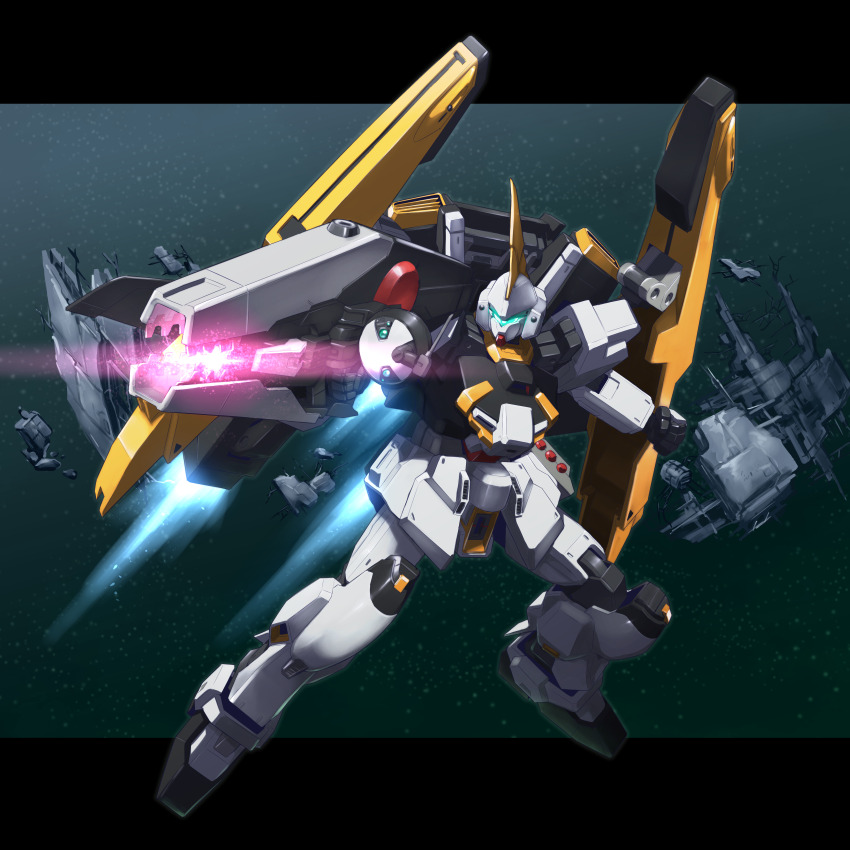 absurdres, aiming, assault_visor, barzam, clenched_hand, commentary_request, commission, energy_gun