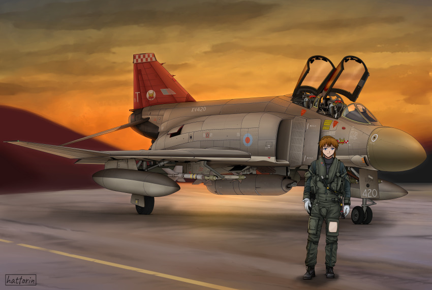 1girl, absurdres, aircraft, airplane, artist_name, blue_eyes, emblem, f-4_phantom_ii
