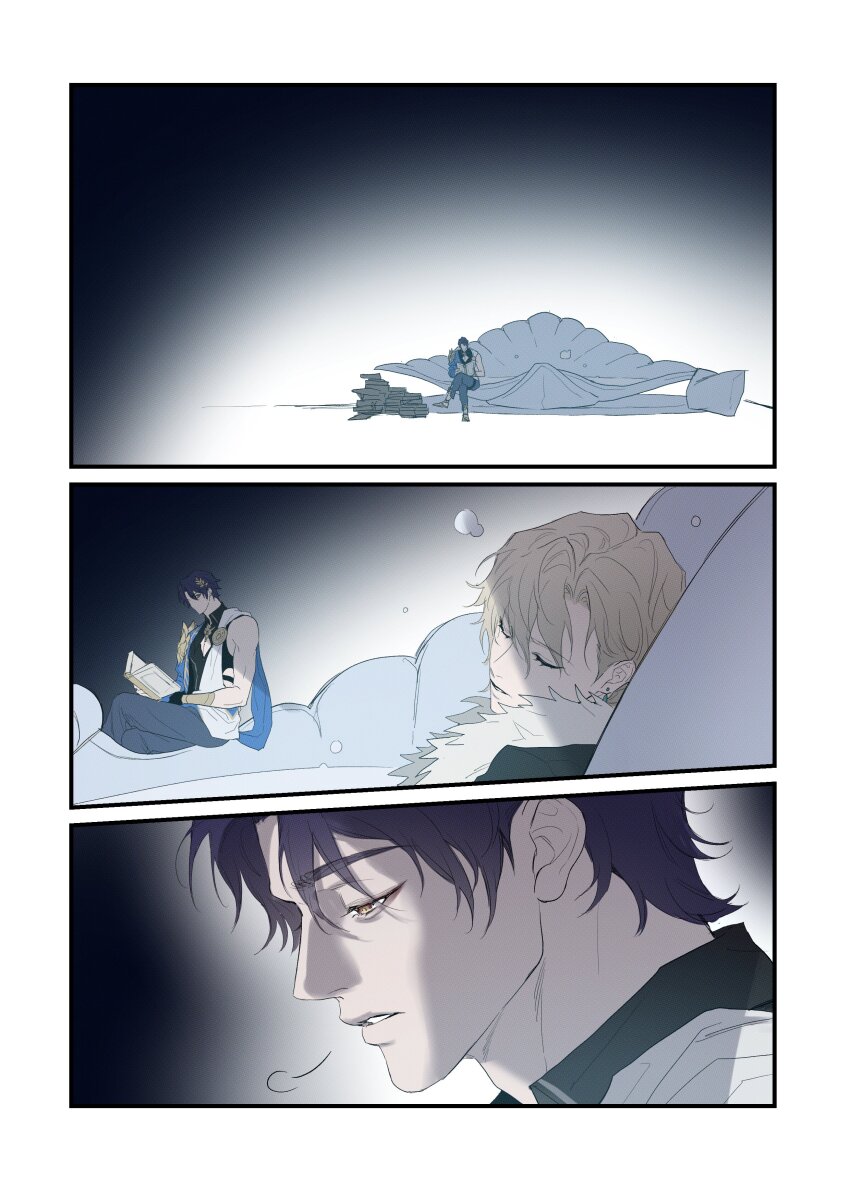 2boys, absurdres, aventurine_(honkai:_star_rail), belong1209, blonde_hair, blue_hair, book, cleavage_cutout