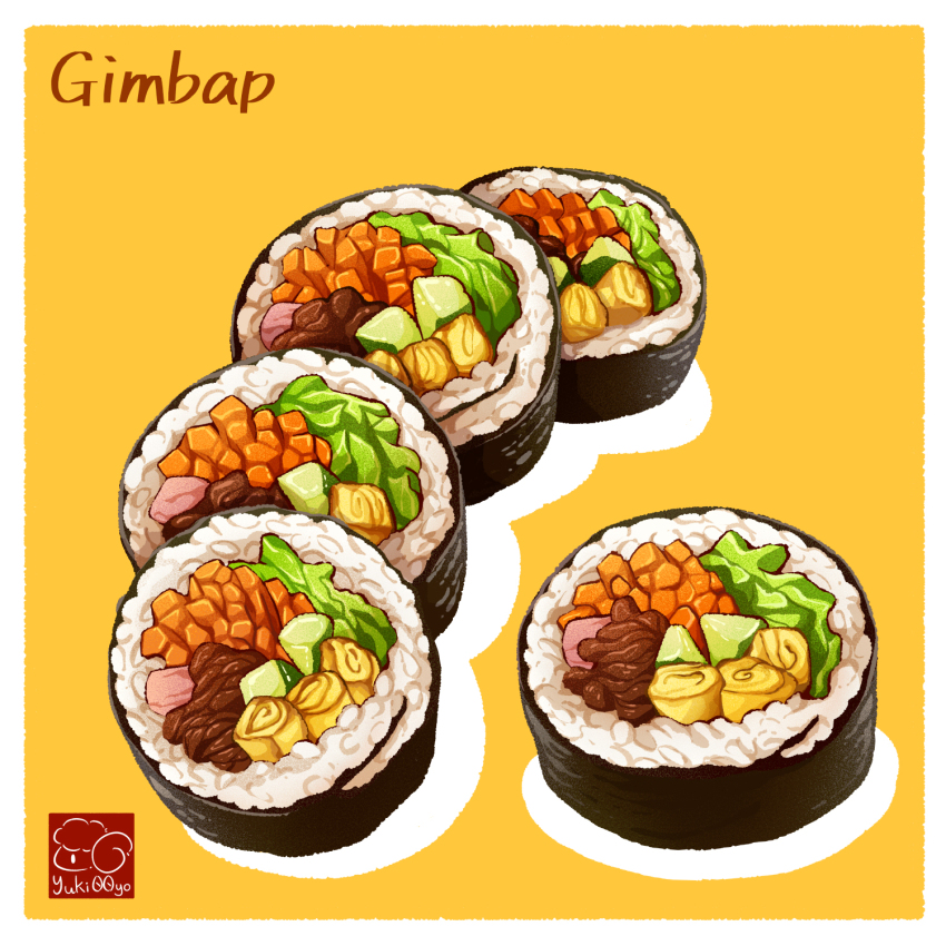 artist_logo, food, food_focus, food_name, gimbap, highres, logo, no_humans