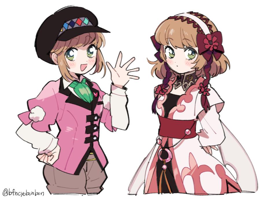 1girl, :d, alternate_color, arms_behind_back, artist_name, ascot, black_choker, black_hat