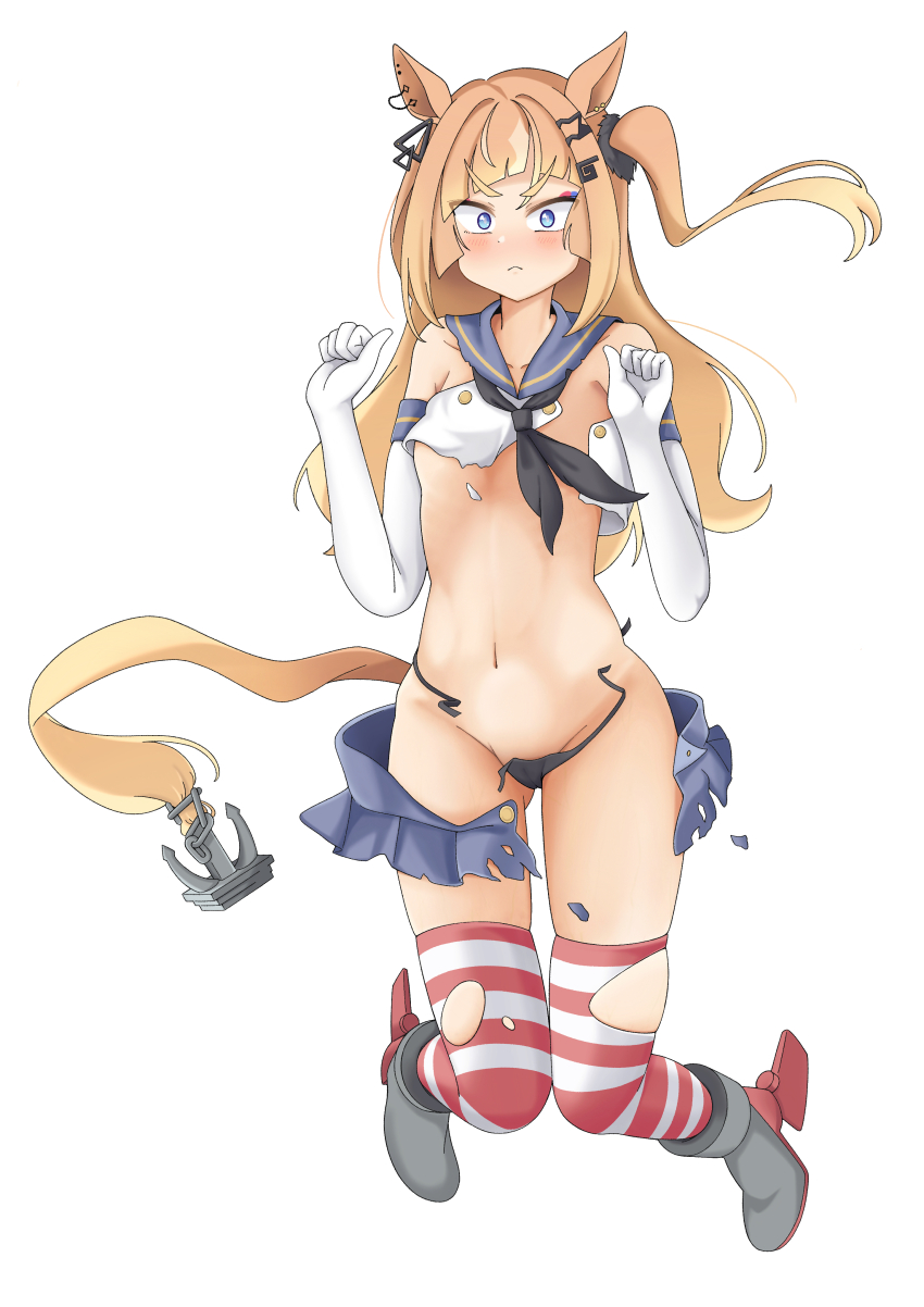 1girl, absurdres, anchor, anchor_hair_ornament, animal_ears, black_neckerchief, black_panties, blonde_hair