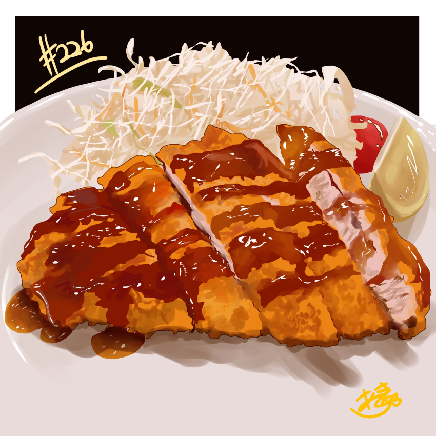 absurdres, chicken_(food), coleslaw, food, food_focus, fruit, highres, lemon