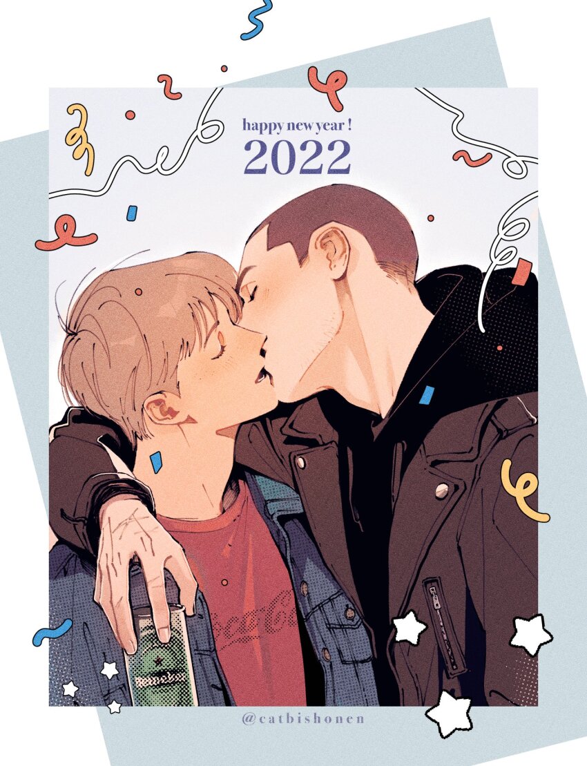 2022, 2boys, adam_parrish, alcohol, arm_around_neck, beer, bishounen, black_hair