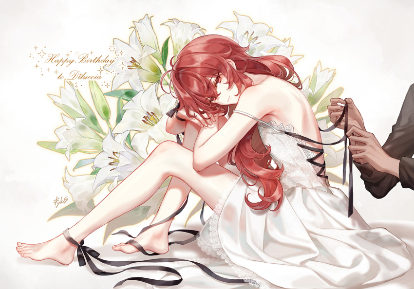 2boys, barefoot, black_ribbon, brothers, brown_shirt, closed_mouth, commission, dark-skinned_male