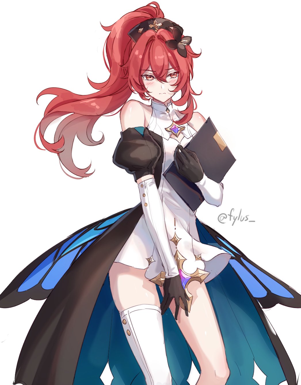 aponia, aponia_(cosplay), black_cape, black_gloves, blue_cape, blush, cape, closed_mouth