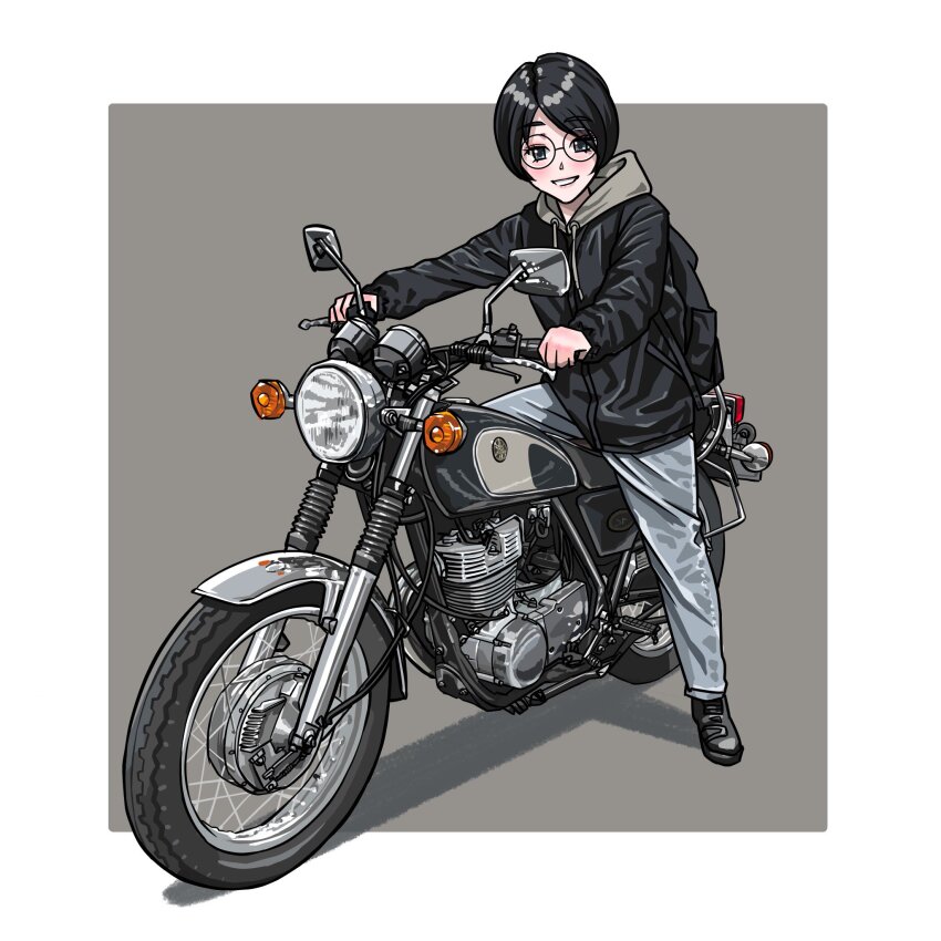 1girl, backpack, bag, black_bag, black_eyes, black_footwear, black_hair, black_jacket