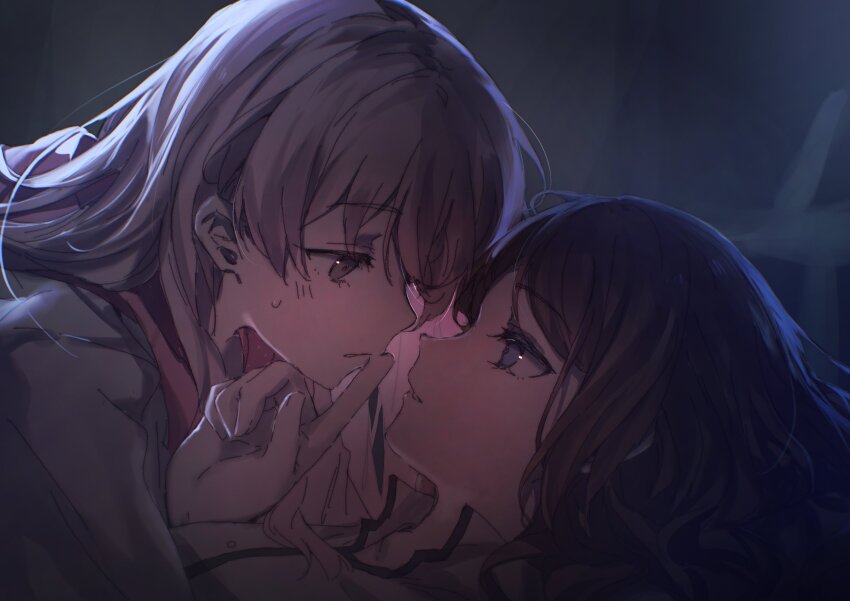 2girls, absurdres, bang_dream!, bang_dream!_it's_mygo!!!!!, blue_eyes, blush, brown_hair, chihaya_anon