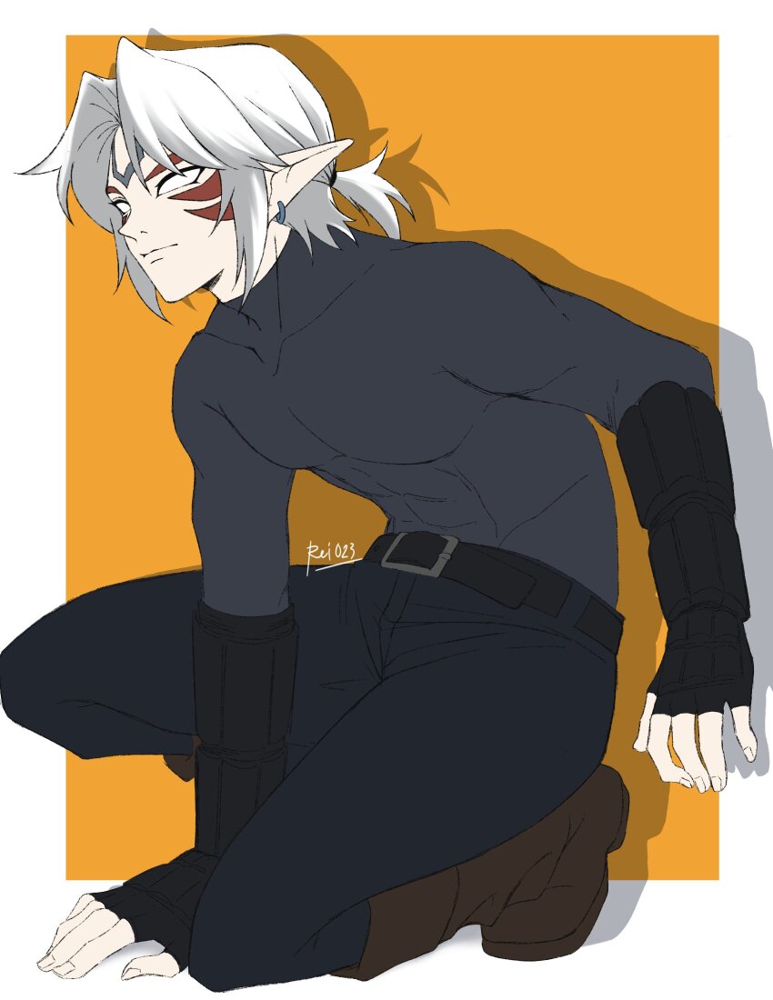 1boy, afterimage, belt, black_belt, black_gloves, black_pants, blank_eyes, boots