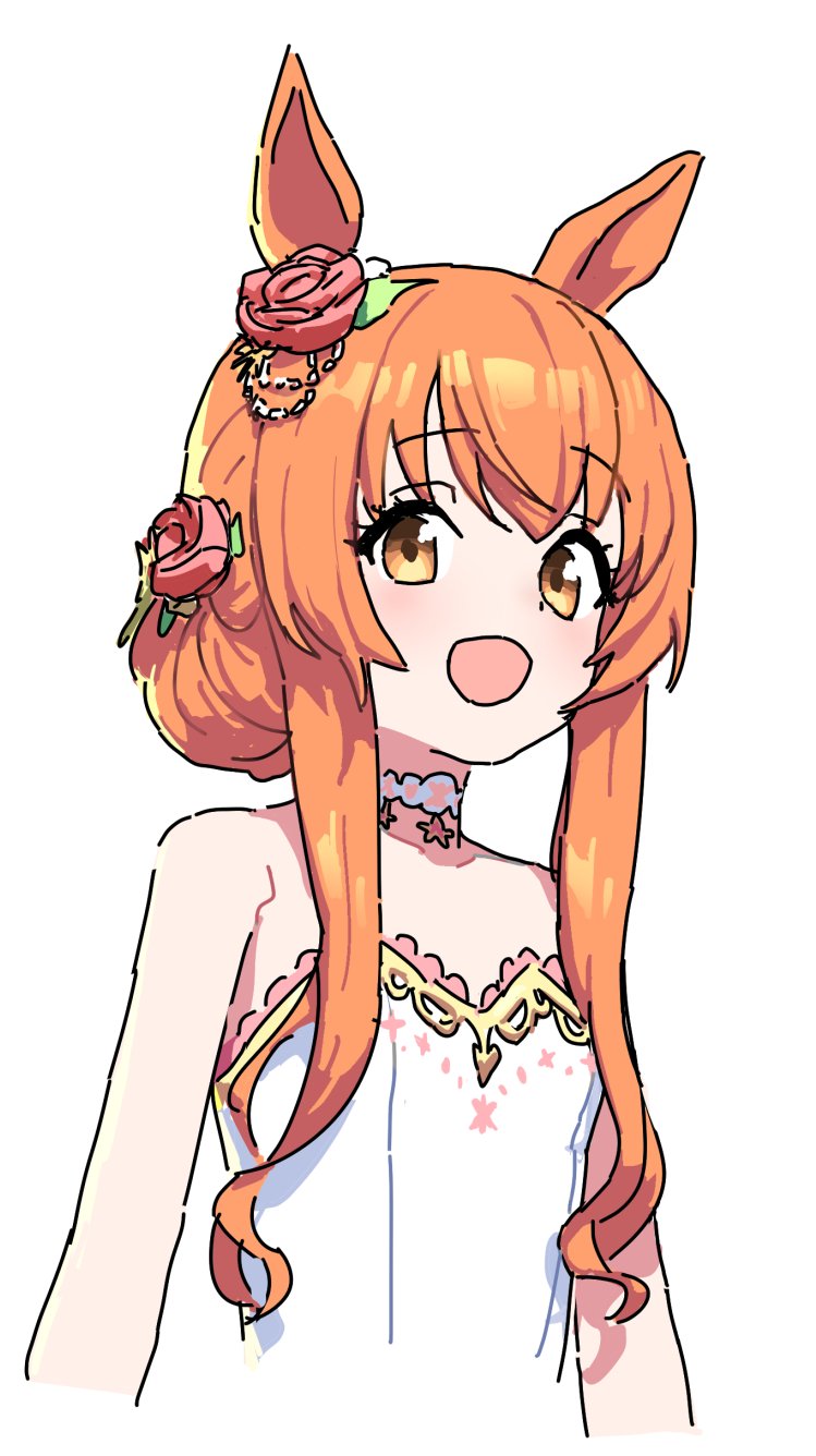 1girl, animal_ears, azmira1534815, blush, dress, flat_chest, flower, hair_flower