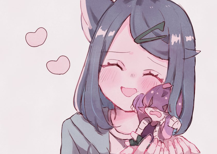 2girls, 3yk0_h, black_hair, blush, chibi, dot_(pokemon), hair_ornament, hair_over_eyes