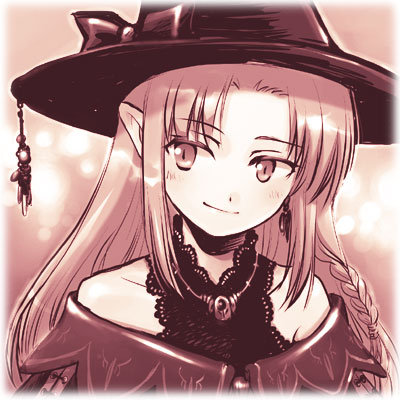 00s, 1girl, bare_shoulders, braid, elf, fate/stay_night, fate_(series), female_focus, hat, long_hair, lowres, medea_(caster)_(fate), medea_(fate), monochrome, pointy_ears, solo, suzunoya, witch_hat