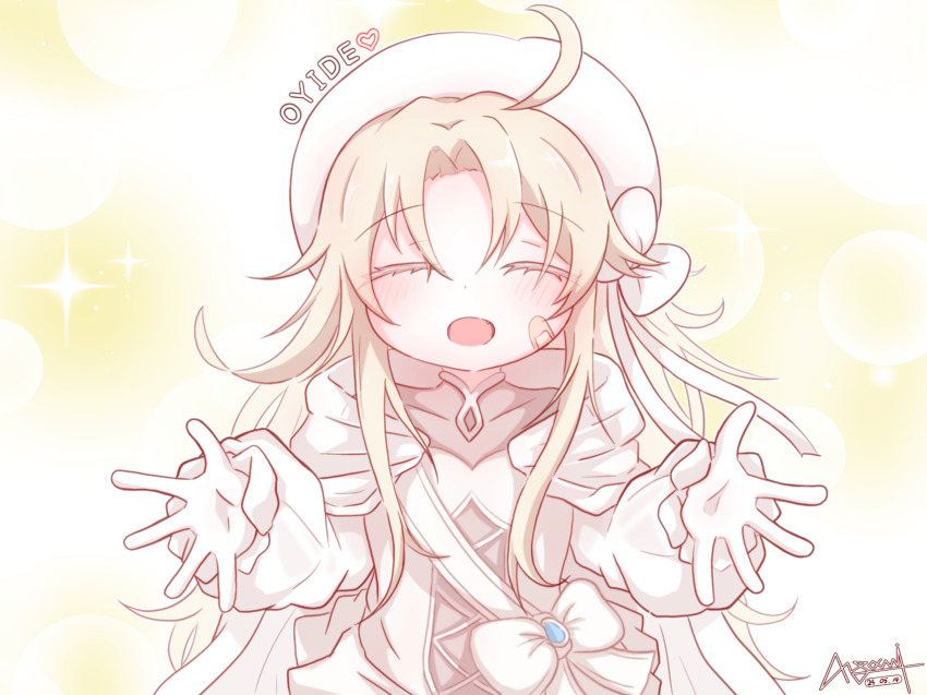 1girl, 4m_yugami, artist_name, bandaid, bandaid_on_cheek, bandaid_on_face, blonde_hair, bow