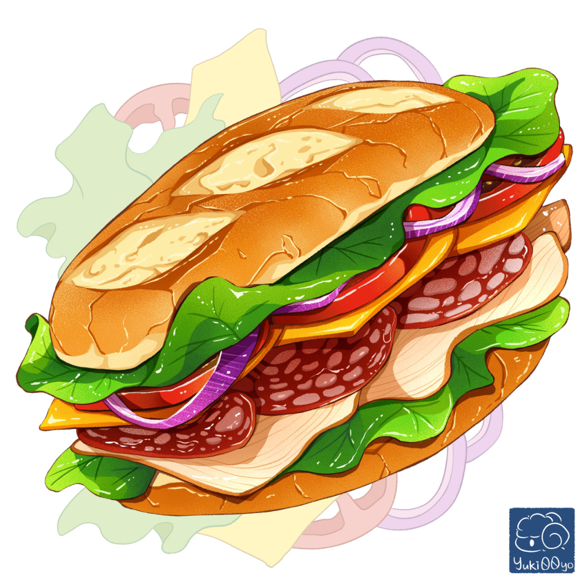 artist_logo, artist_name, bread, food, food_focus, ham, highres, lettuce