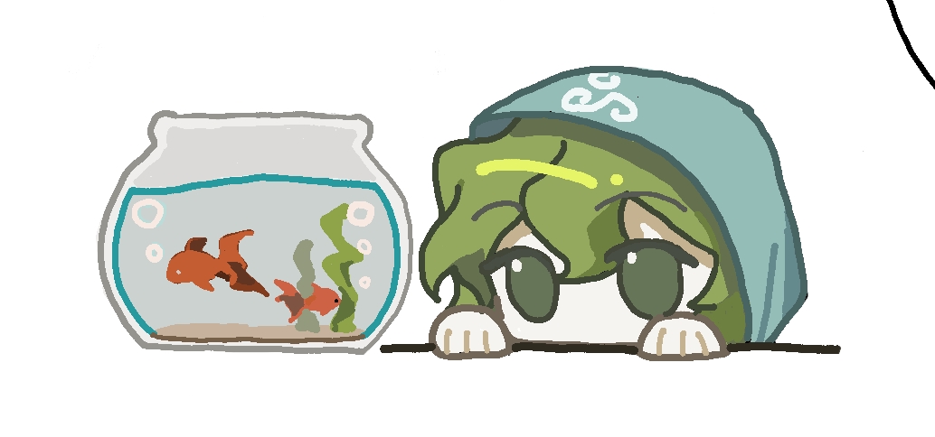 1other, aaayamitsu, androgynous, blue_hood, chinese_commentary, commentary_request, fish, fishbowl