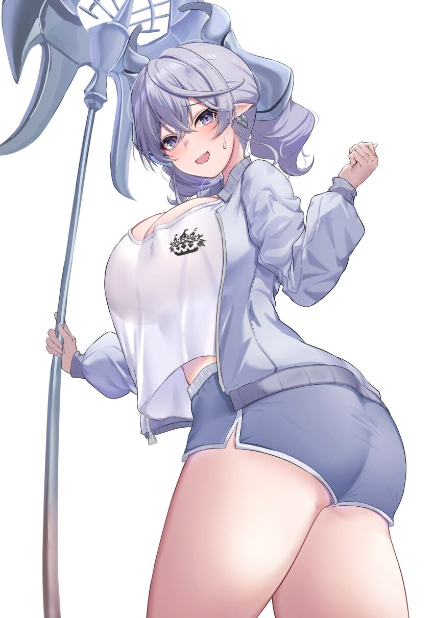 1girl, alternate_costume, axe, breasts, demon_girl, demon_horns, demon_wings, duel_monster