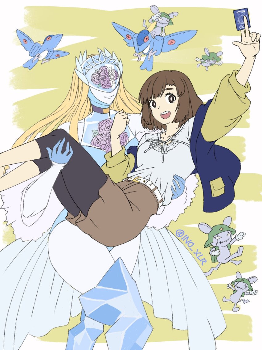 2girls, armor, bird, cendrillmon, cendrillmon's_bird, cendrillmon's_mouse, digimon, digimon_(creature)