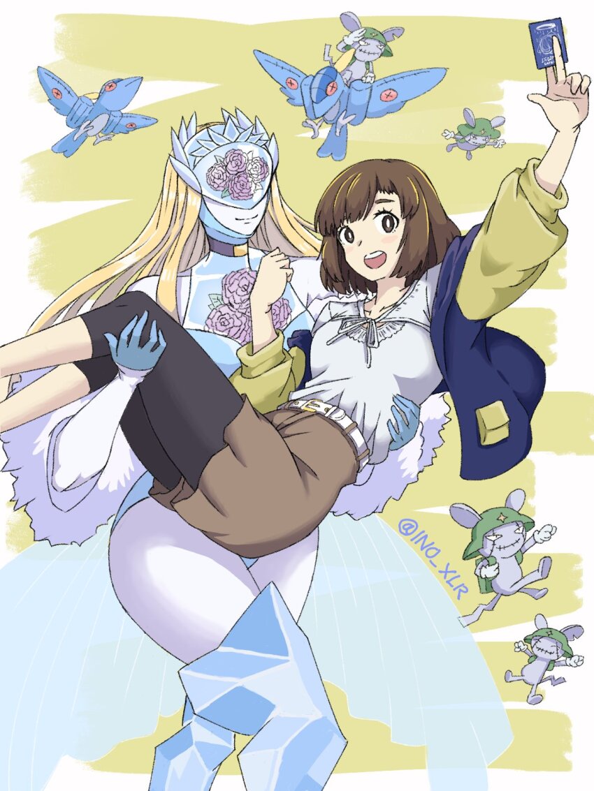 2girls, armor, bird, cendrillmon, cendrillmon's_bird, cendrillmon's_mouse, digimon, digimon_(creature)