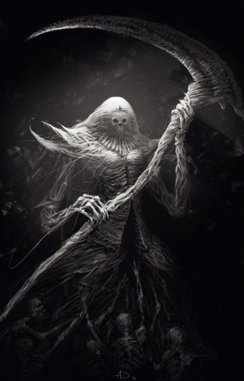 1girl, armor, armored_dress, black_armor, breastplate, corpse, dark_souls_(series), dark_souls_ii