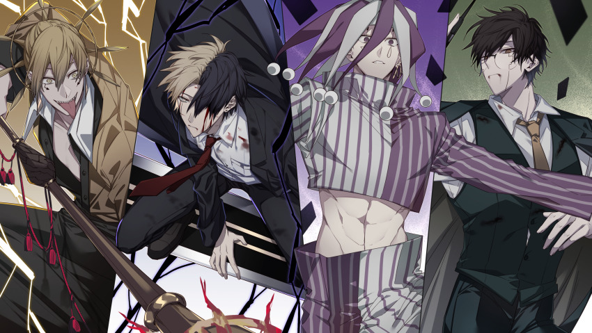 4boys, black_hair, blonde_hair, collared_shirt, delisaster, facial_mark, famin_(mashle), glasses