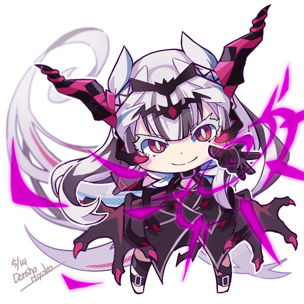 1girl, black_hair, dark_persona, dragon_horns, evil_smile, feather_hair_ornament, feathers, fire_emblem