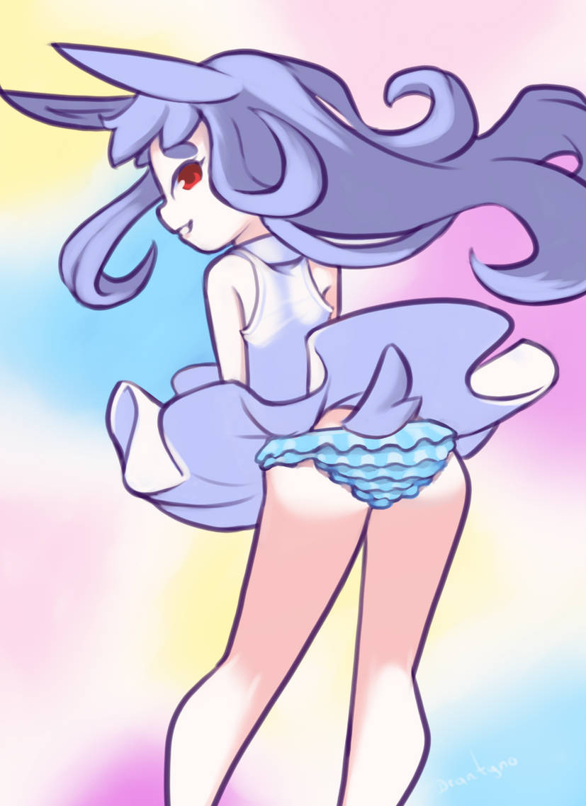 1girl, amy_(ryuhi), ass, blue_panties, drantyno, dress, from_behind, grey_hair