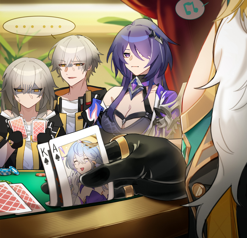 ..., 2boys, 2girls, 625light, absurdres, ace_(playing_card), ace_of_spades, acheron_(honkai:_star_rail)