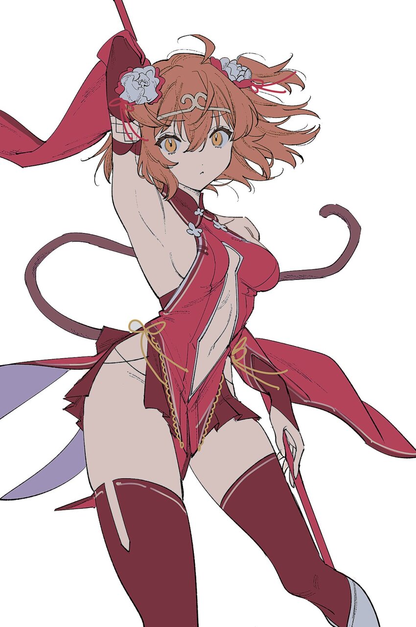 1girl, ahoge, bare_shoulders, breasts, circlet, detached_sleeves, dress, fate/grand_order