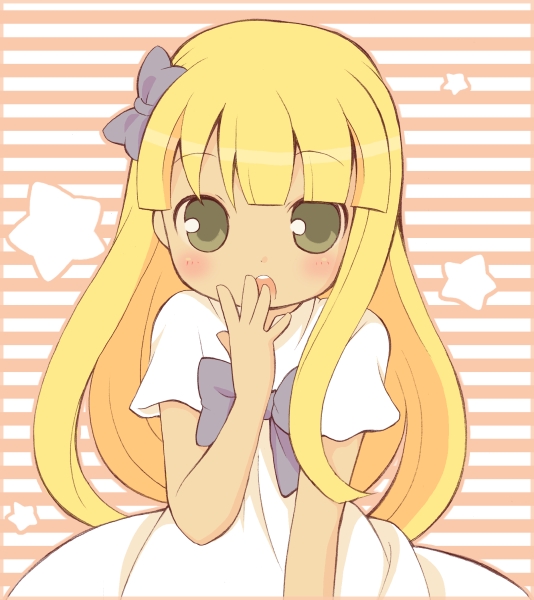 1girl, bad_id, bad_pixiv_id, blonde_hair, bow, child, female_focus, green_eyes