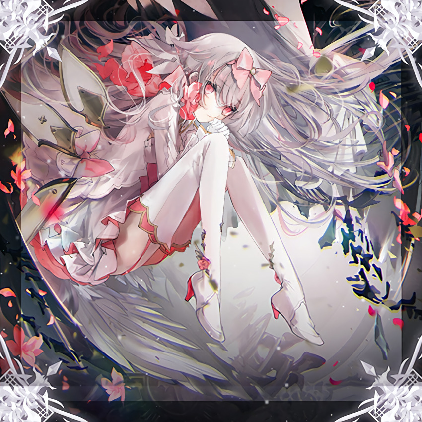 arcaea, boots, bow, breasts, choker, cierra_(ra-bit), cleavage, dress