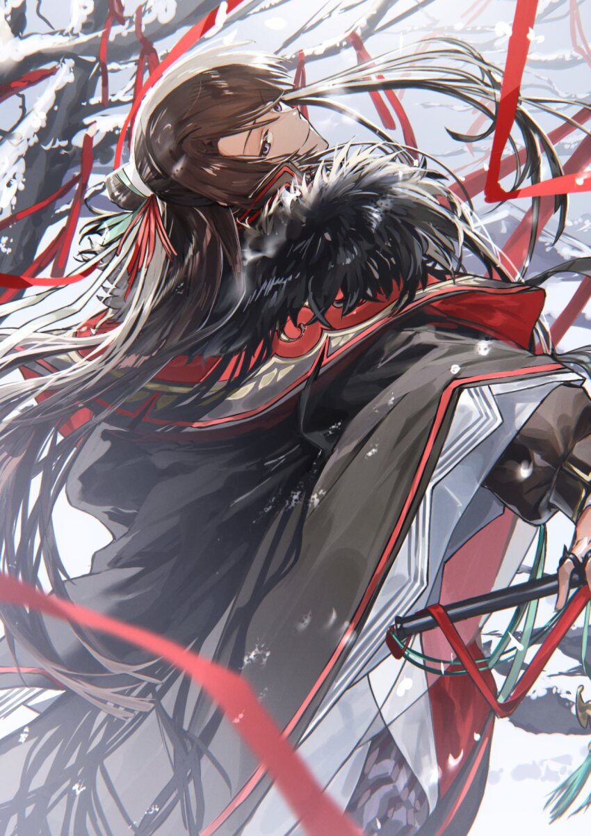 1boy, black_coat, black_hair, chinese_clothes, coat, fate/grand_order, fate_(series), fur_trim