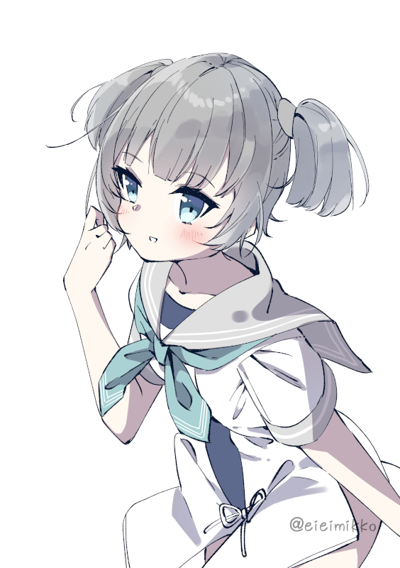 1girl, aqua_neckerchief, blue_eyes, blue_one-piece_swimsuit, grey_hair, grey_sailor_collar, i-36_(kancolle), kantai_collection