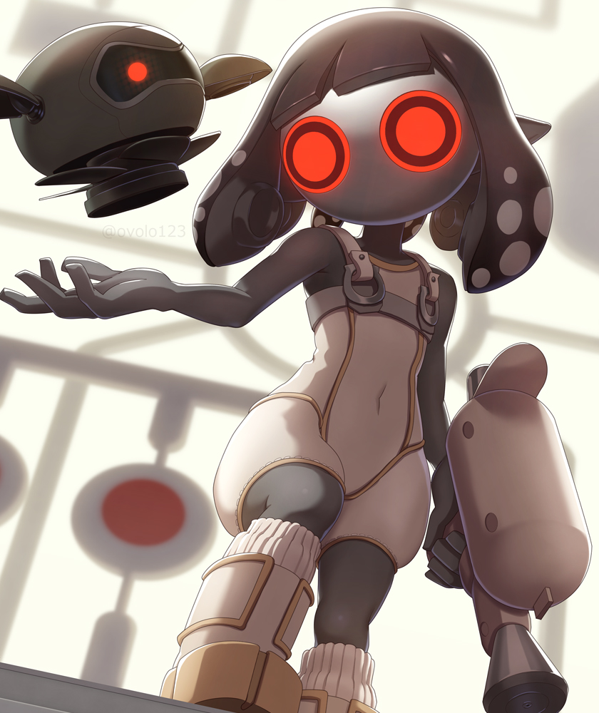 1girl, bodysuit, colored_skin, covered_navel, grey_hair, grey_skin, holding, holding_weapon