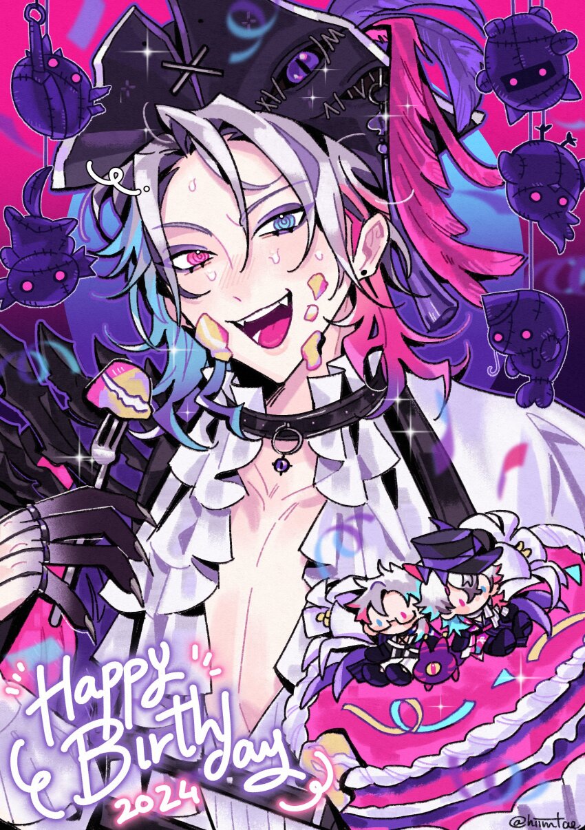 absurdres, altventurer_(regis_altare), axelotl_(axel_syrios), bettel_2_(gavis_bettel), bicorne, black_choker, blue_eyes, blue_hair