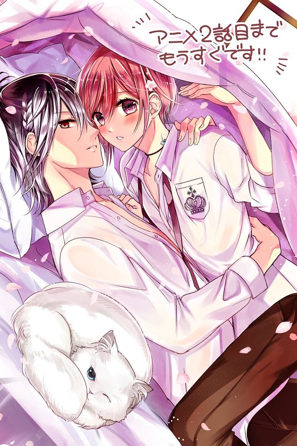 1boy, 1girl, black_hair, grey_hair, long_hair, multicolored_hair, pink_eyes, red_eyes