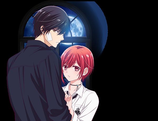 1boy, 1girl, black_hair, long_hair, looking_back, nikaidou_ren_(vampire_dormitory), official_art, open_mouth