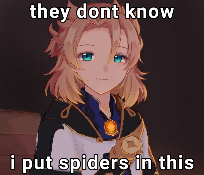 1boy, albedo_(genshin_impact), blonde_hair, blue_eyes, blue_shirt, braid, brown_background, closed_mouth