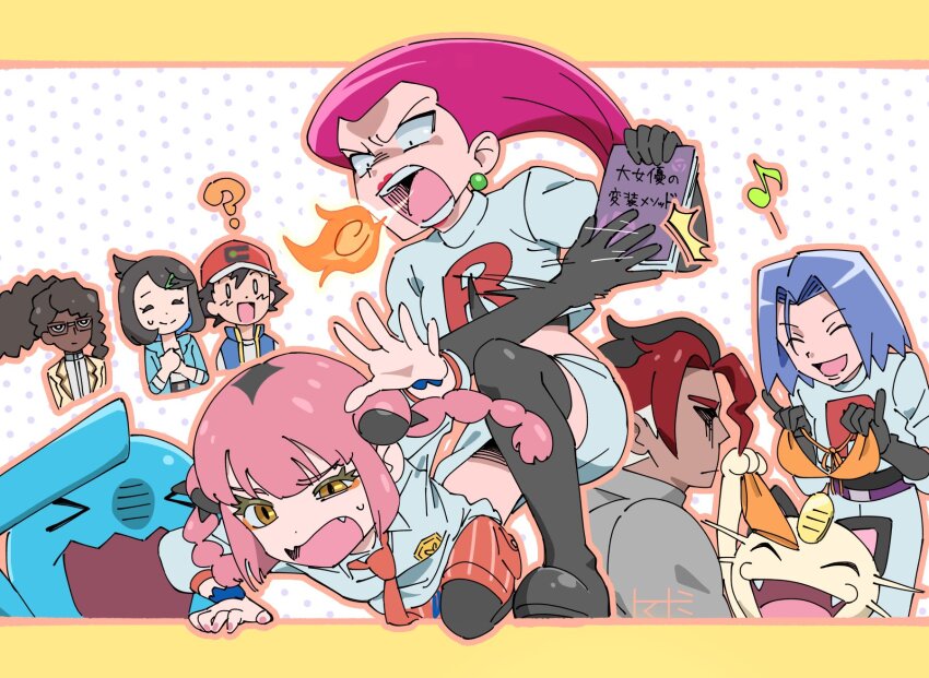 ?, ash_ketchum, baseball_cap, black_gloves, black_hair, blue_hair, brown_hair, chalce_(pokemon)