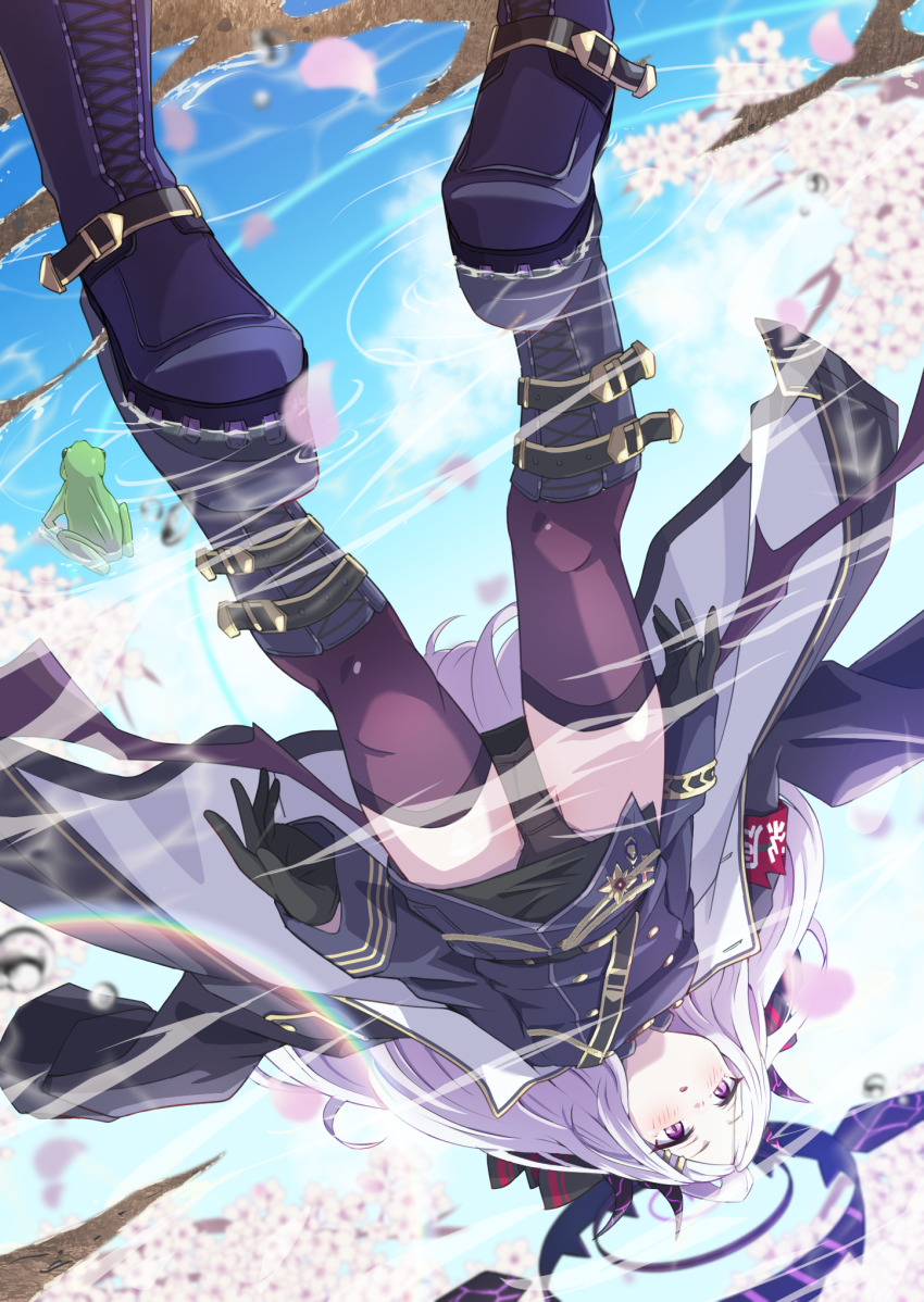 1girl, armband, belt, black_coat, black_gloves, black_panties, black_skirt, black_thighhighs