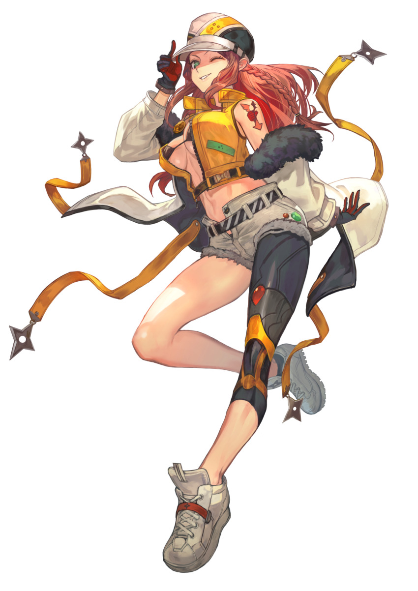 1girl, amulet, arm_tattoo, arrow_print, artist_request, badge, belt, bikini