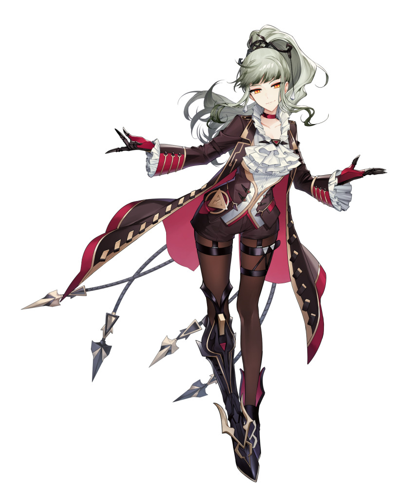 1girl, armband, artist_request, ascot, asymmetrical_footwear, asymmetrical_legwear, black_armband, blunt_bangs