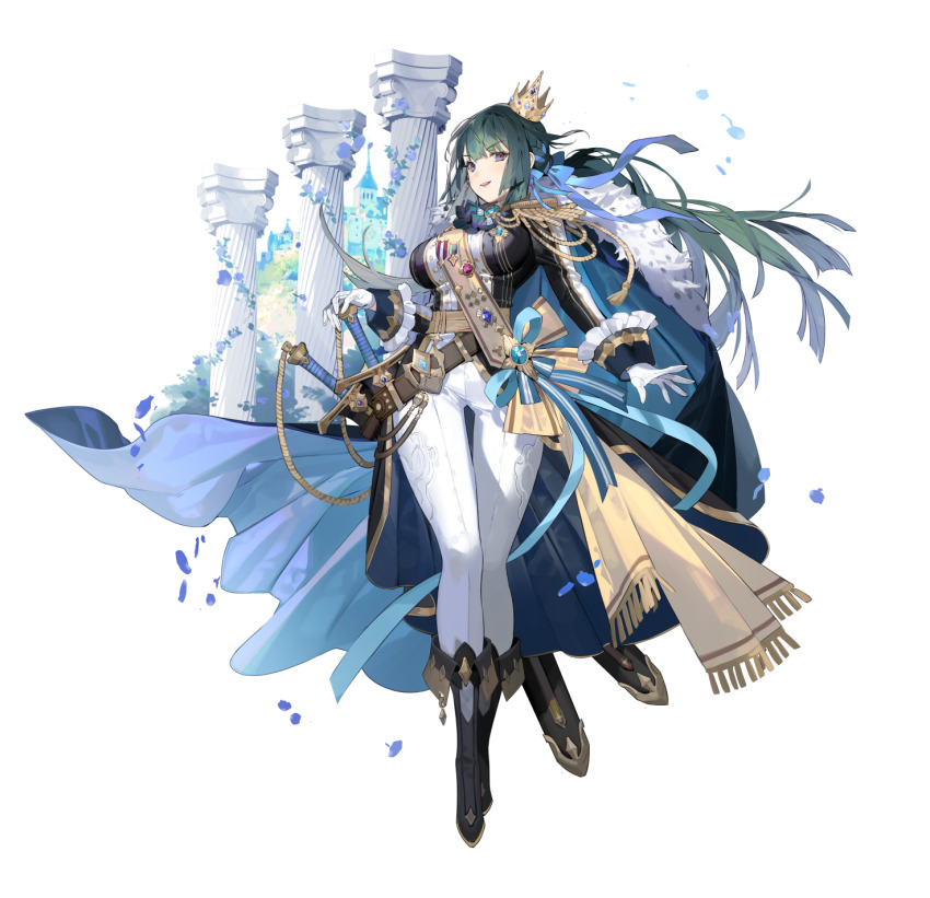 1girl, aiguillette, aqua_pendant, aqua_ribbon, artist_request, ascot, badge, belt