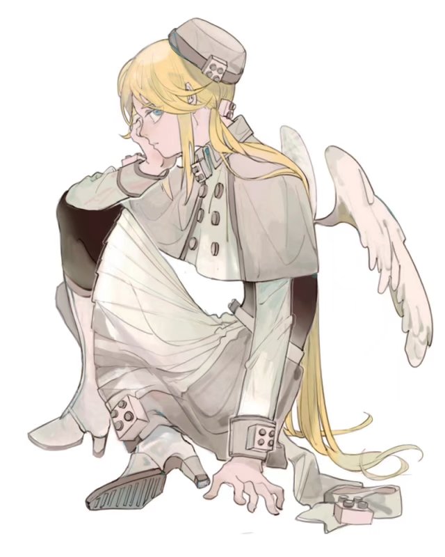 1girl, angel_wings, blonde_hair, dress, froze_(funamusea), funamusea, haiiro_teien, high_heels