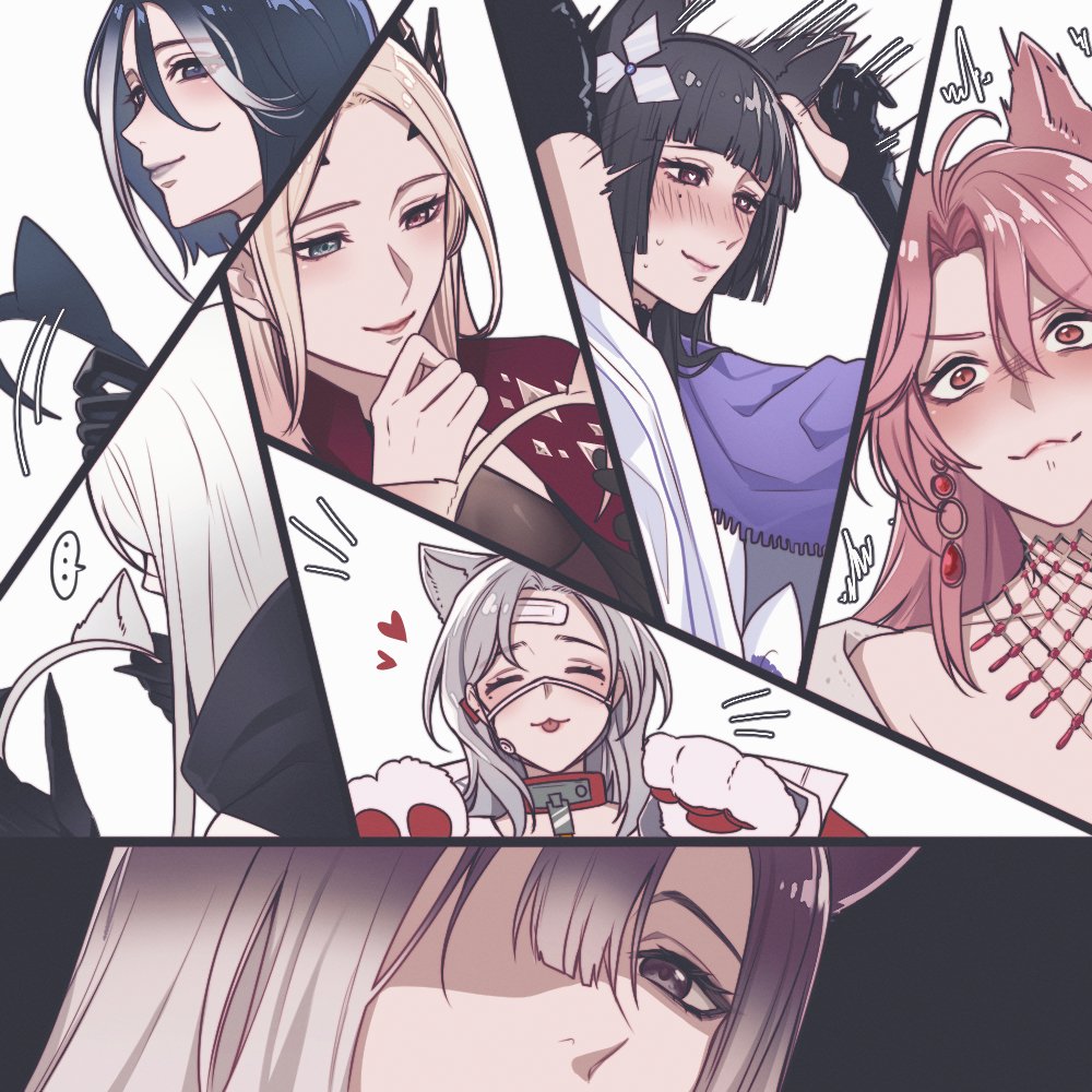 ..., 6+girls, adela_(path_to_nowhere), angon623, animal_ear_hairband, animal_ears, animal_hands, bandaid